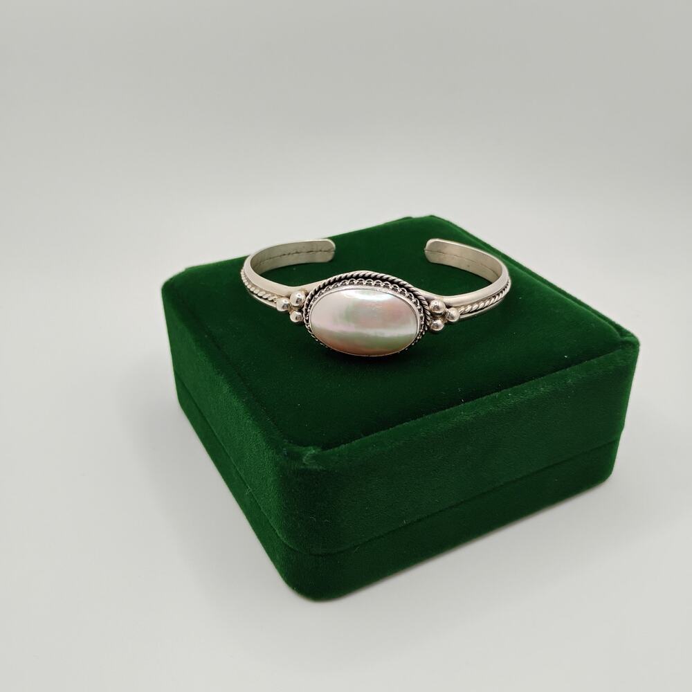 Native American Mother of Pearl and Sterling Silver Cuff